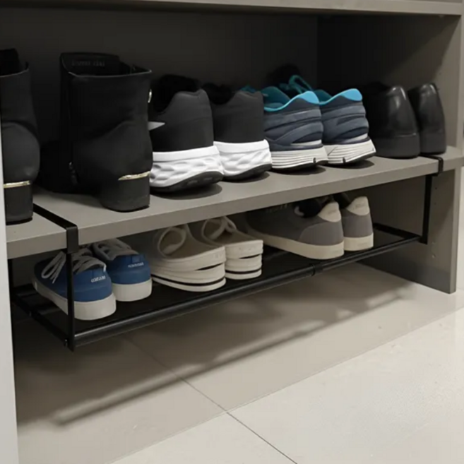 윤코 길이조절 신발장 정리대 슈즈랙, 블랙, 1개