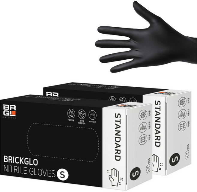 브릭글로 스탠다드 니트릴장갑 100p, 블랙, 소(S), 2개