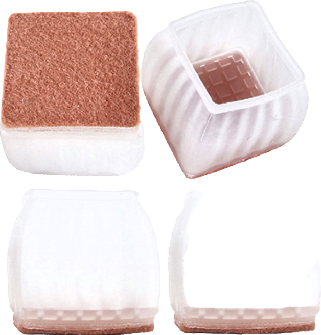 AXIS 艾克思 桌椅防刮毛氈底TPE腳套 Set 4 加厚方形豎紋, 透明色 + 棕色, 1組