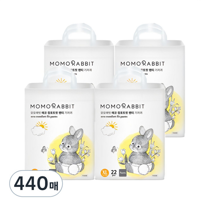 모모래빗 에코컴포트핏 팬티기저귀 유아용, 특대형(XL), 440매