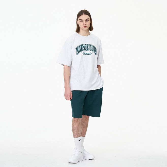 모즈모즈 남녀공용 아치로고 오버핏 원턱 트레이닝쇼츠 셋업