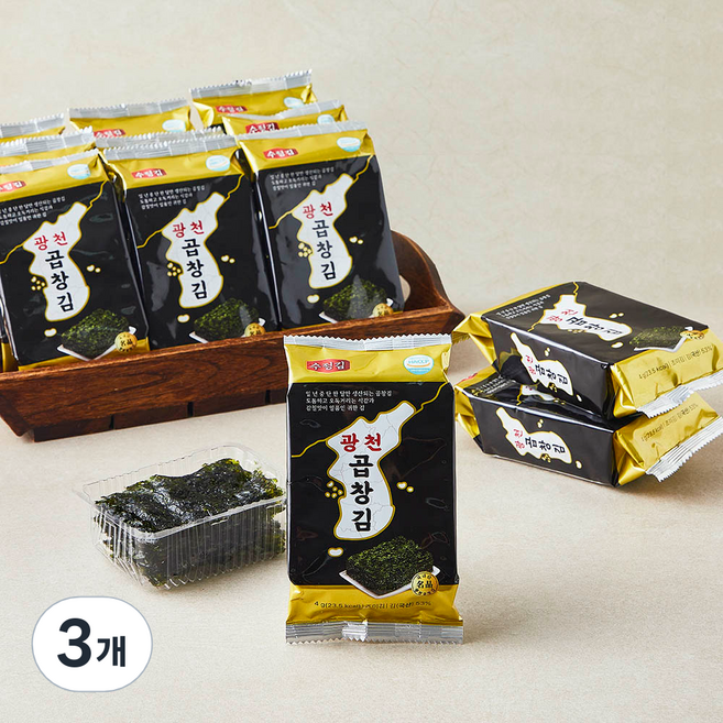 수정김 광천 곱창김, 4g, 3개, 16개입