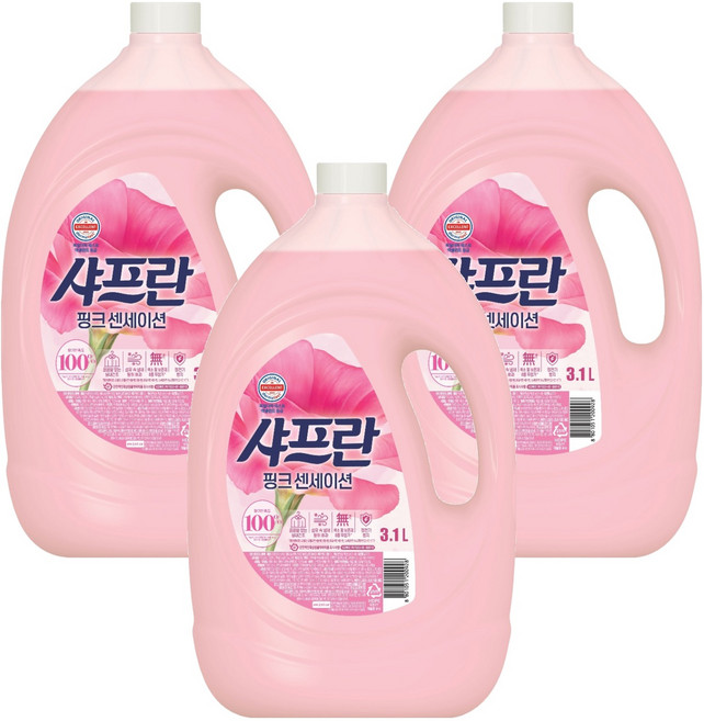 샤프란 섬유유연제 핑크 센세이션 플러스 본품, 3.1L, 3개