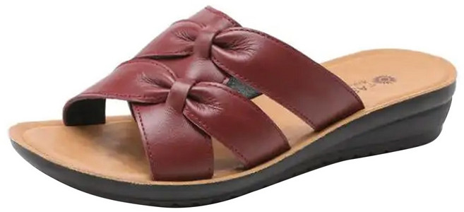 LIKEHOUSE 真皮頭層牛皮女士防滑室外拖鞋 LS23, 紅色, 1雙