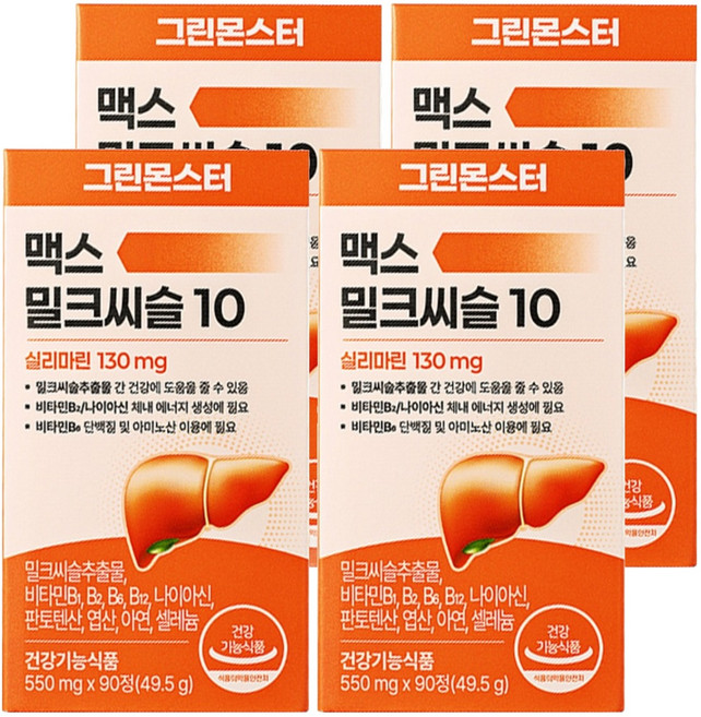 그린몬스터 맥스 밀크씨슬 10 3개월분, 90정, 4개