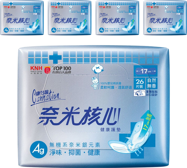 康乃馨 奈米核心健康護墊 自然無香, 17cm, 26片, 5包