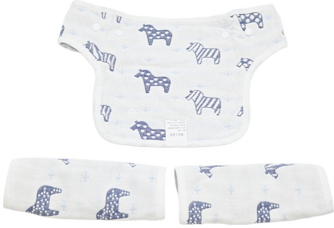 vanibaby 母嬰生活 六層紗背帶口水巾組, 木馬款, 1組