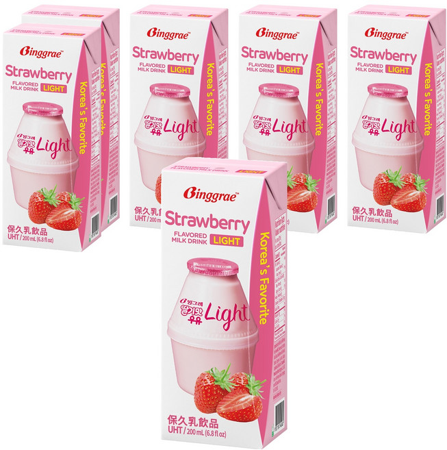 Binggrae light 草莓風味保久調味乳, 200ml, 6入