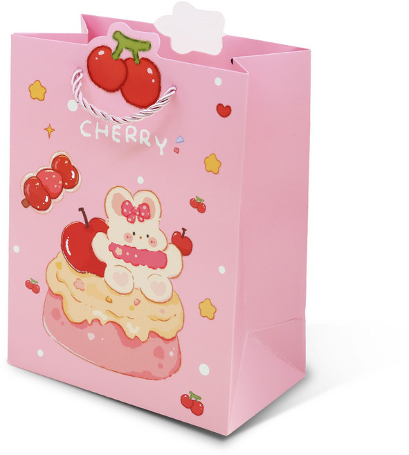 리드홈 귀여운 체리파티 생일 답례품 선물용 종이 쇼핑백, D타입, 5개