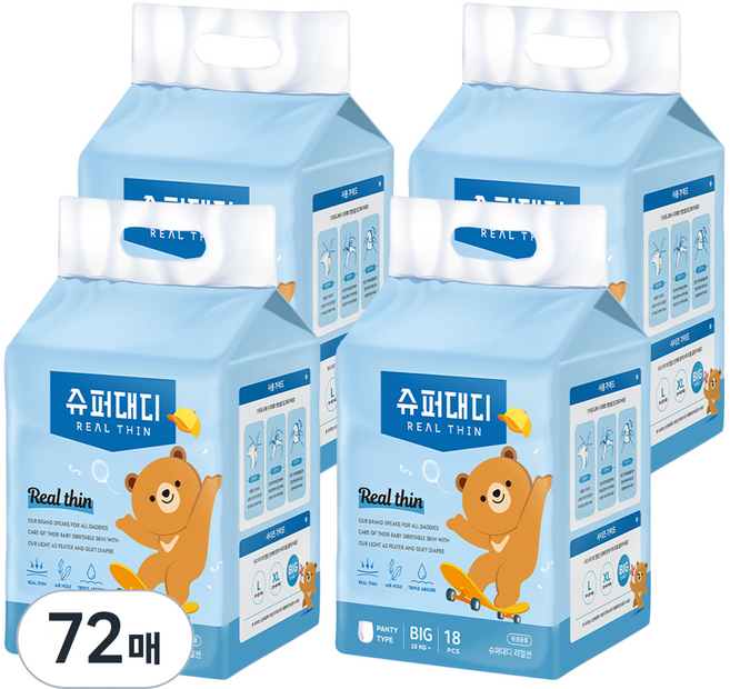 슈퍼대디 리얼씬 팬티형 기저귀 남여공용, 빅형(Big), 72매