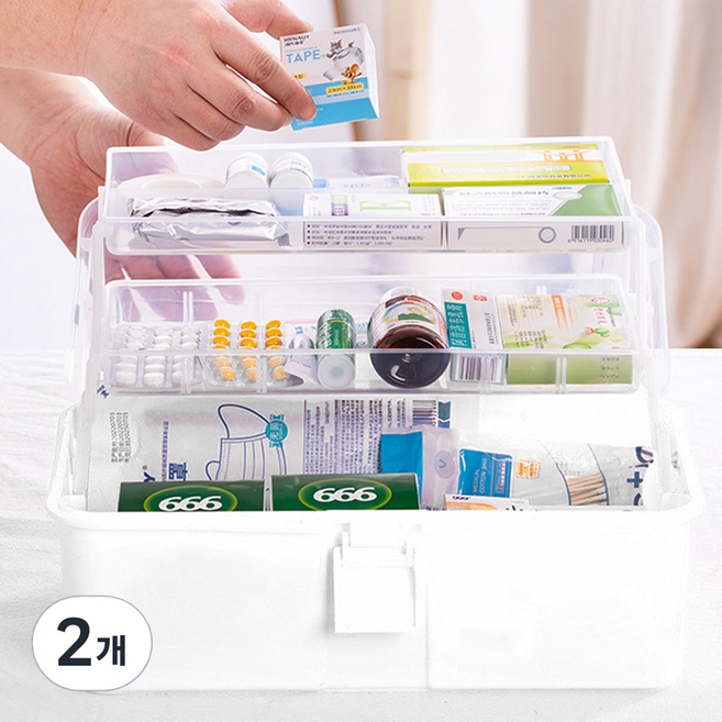 라라공방 다용도 3단 구급상자 케이스, 투명, 2개
