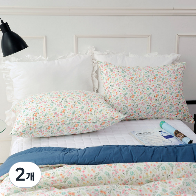 스코홈 엘렌 순면60수 아사 누빔 베개커버 + 베개솜 세트, 2개