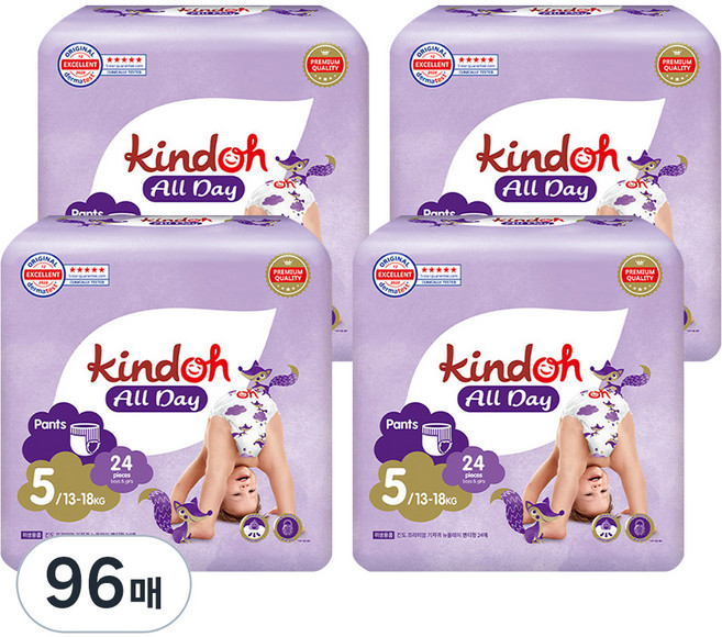 킨도 프리미엄 뉴올데이 팬티형 기저귀 남녀공용, 5단계, 96매