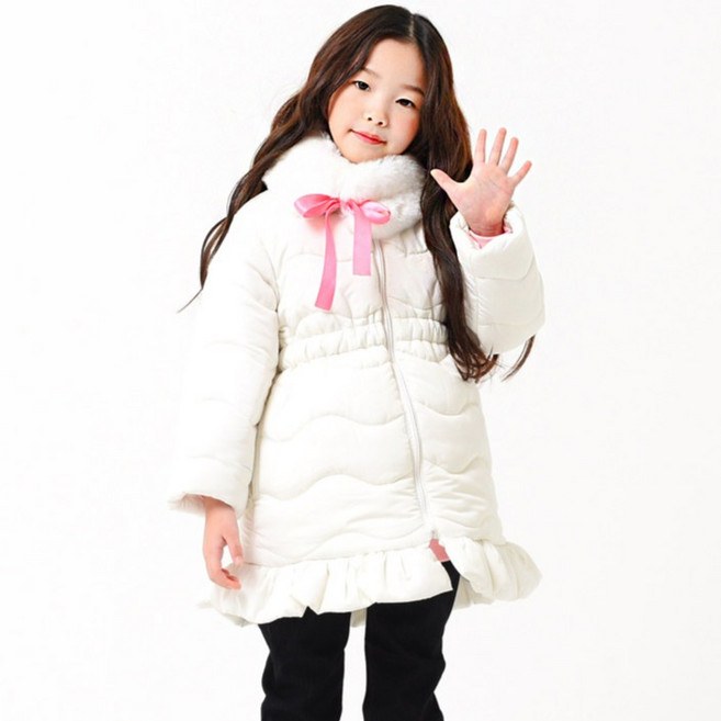 키즈레시피 여아용 웨이브 퀄팅 패딩 롱 점퍼