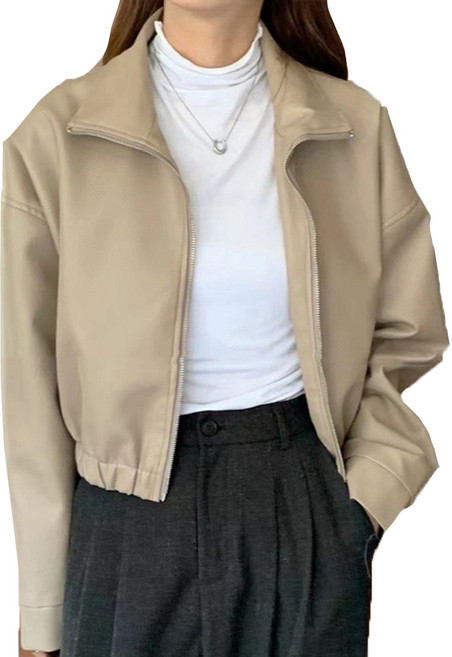 韓版翻領素面超軟皮短款夾克