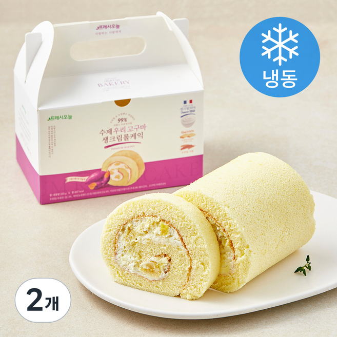 프레시오늘 우리밀 리얼버터 프랑스 우유생크림 99% 우리고구마 수제 롤케익 (냉동), 230g, 2개
