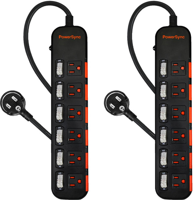 PowerSync 群加 6開6插滑蓋防塵防雷擊延長線 6孔 TPS366DN0018, 黑色, 2條, 1.8m