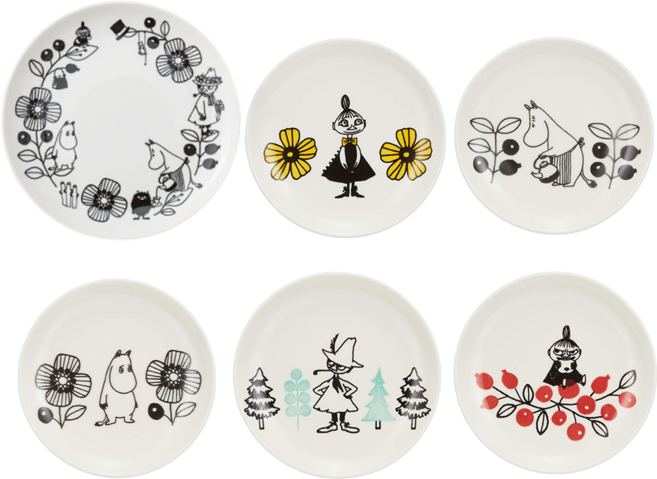 yamaka 山加商店 MOOMIN 陶瓷盤6件組, 1個大盤 + 5個小盤, 白色, 1組