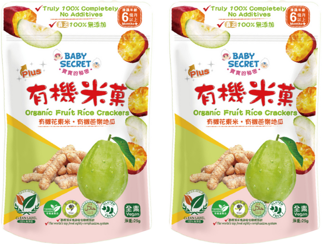 BABY SECRET 寶寶的秘密 有機米菓, 2個, 25g, 花東米 + 芭樂 + 地瓜