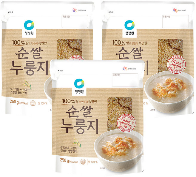 청정원 순쌀 누룽지, 250g, 3개