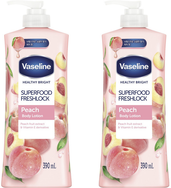바세린 슈퍼푸드 바디로션 피치, 390ml, 2개