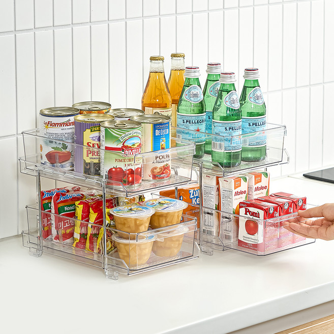 리본제이 리메이크 투명 슬라이딩 2단 선반, 2개