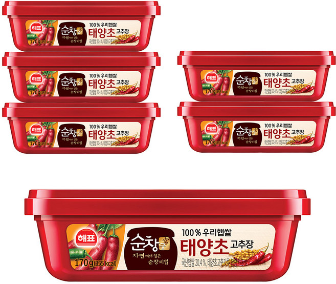 순창궁 100% 우리햅쌀 태양초 고추장, 170g, 6개