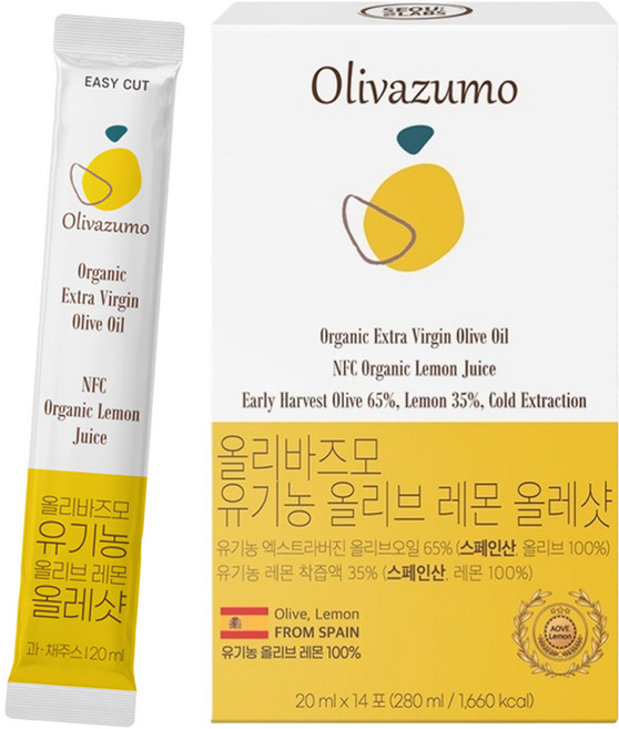 올리바즈모 유기농 엑스트라버진 올리브 레몬 올레샷 스틱 14p, 280ml, 1개