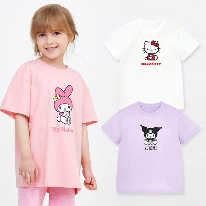 여아용 산리오 통기성 라이크 5부 티셔츠 3종 세트
