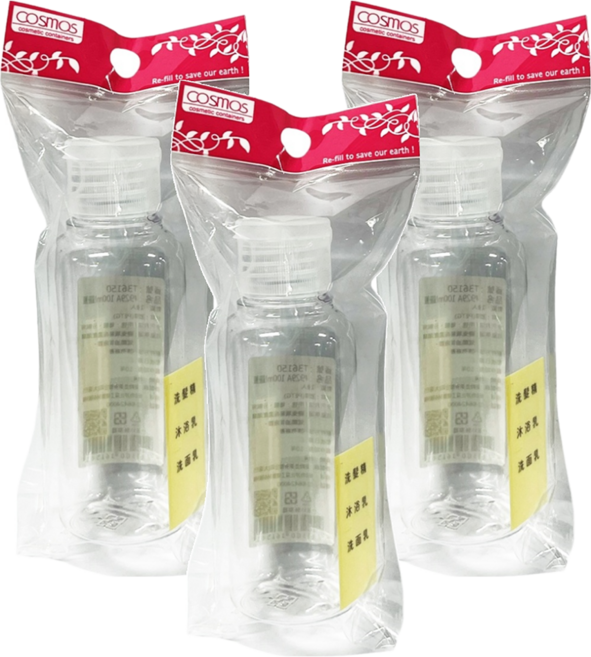 台灣 COSMOS 蓋瓶 100ml, 透明色, 3個