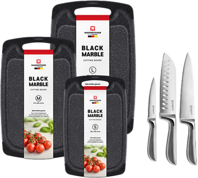 바겐슈타이거 슈미트 칼 3종 + 블랙 마블 도마 3종, 1세트, 6종