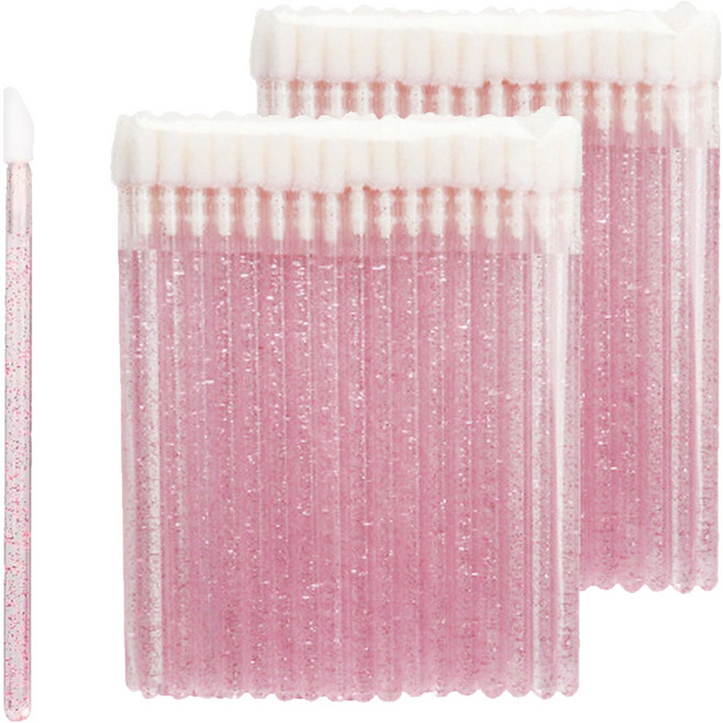 라몽 반짝이 일회용 미니 브러쉬 100p, 2개, 핑크
