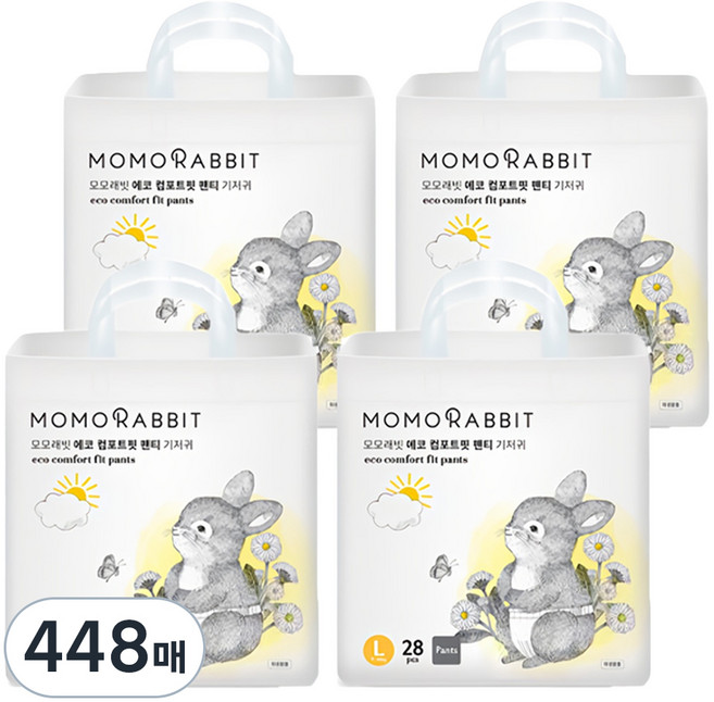 모모래빗 에코 컴포트핏 팬티형 기저귀 유아용, 대형(L), 448매