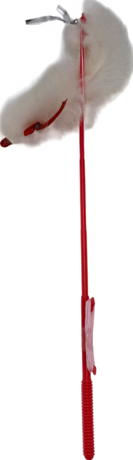 CattyMan 天然兔毛搖擺釣竿逗貓棒, 貓用 紅色, 1支