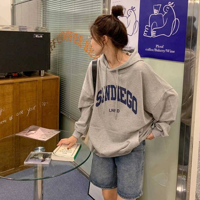 아이엠몽 여성용 로데 데일리 루즈핏 레터링 후드 티셔츠