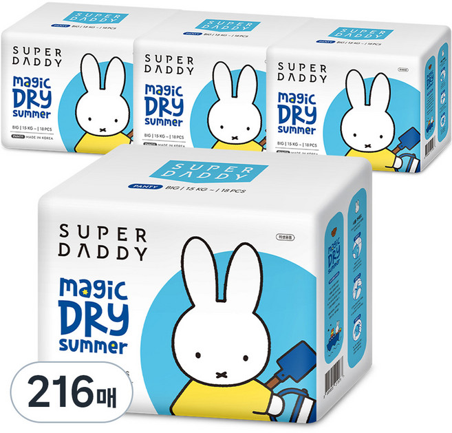 슈퍼대디 미피 썸머 팬티형 기저귀, 빅형(Big), 216매