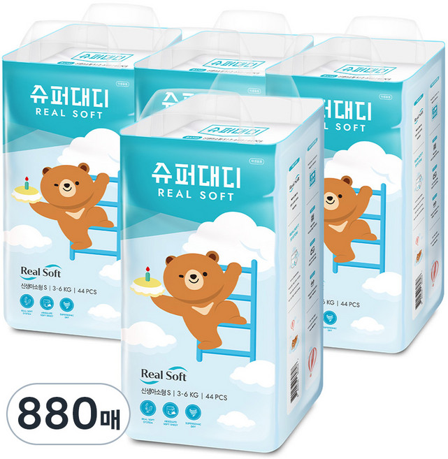슈퍼대디 리얼소프트 밴드형 기저귀 유아용, 소형(S), 880매