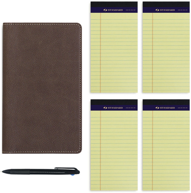 標準文件板夾 Mini + Legal Pad Mini 套組 隨機顏色 50張 4本裝 + 3色原子筆, 米色, 1套