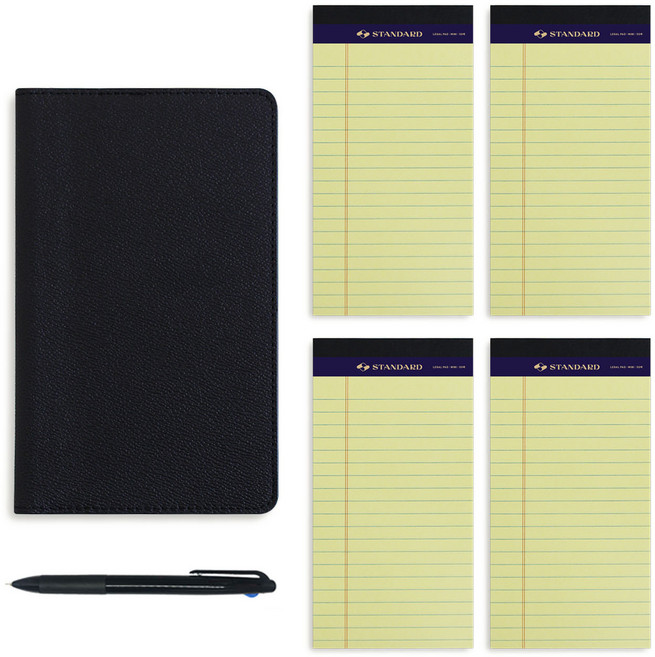 標準文件板夾 Mini + Legal Pad Mini 套組 隨機顏色 50張 4本裝 + 3色原子筆, 黑色, 1套