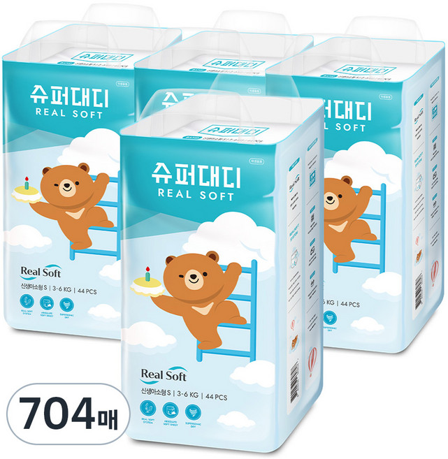 슈퍼대디 리얼소프트 밴드형 기저귀 유아용, 소형(S), 704매