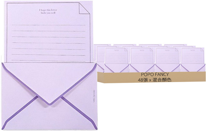 1000 線條信紙信封組, 48張, 多色