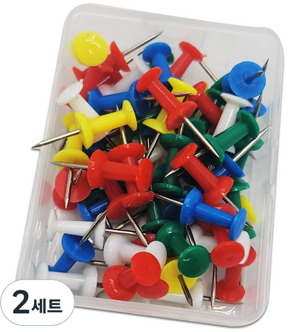 마다꾸미 컬러 투명 압정 랜덤발송 50p + 보관함 세트, 2세트