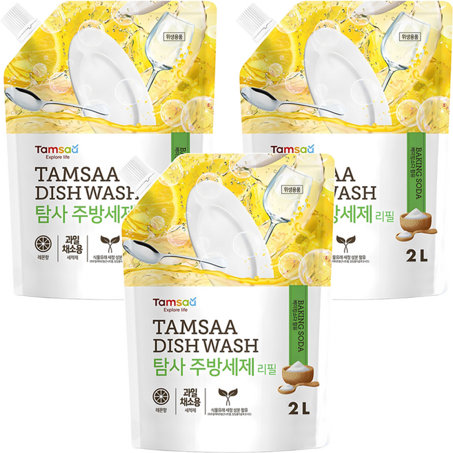 Tamsaa 小蘇打蔬果碗盤清潔液補充包, 2L, 3包