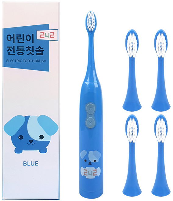 242 어린이 전동칫솔 + 리필용 헤드 4p 세트, ET053_242_BL, 블루, 1세트