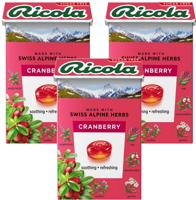 리콜라 스위스 크랜베리 허브 캔디, 40g, 3개