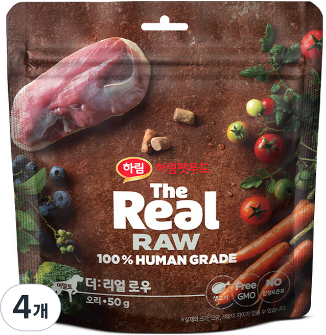 하림펫푸드 어덜트 강아지 더리얼 로우 건조사료, 오리, 50g, 4개