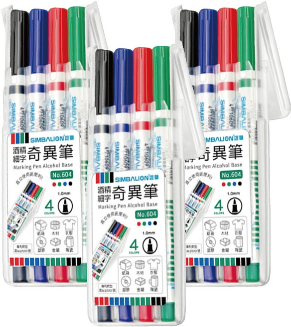 SIMBALION 雄獅 細字奇異筆 NO.600, 黑色 + 藍色 + 紅色 + 綠色, 12支