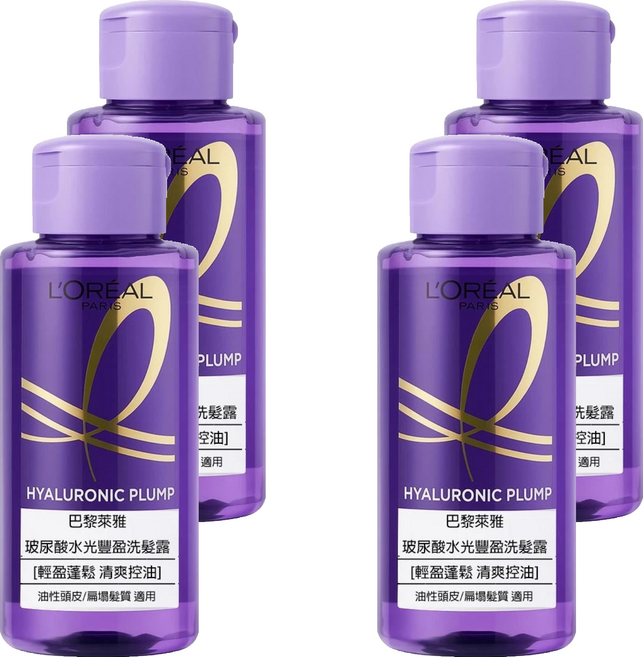 L'OREAL PARiS 巴黎萊雅 台灣公司貨 玻尿酸水光豐盈洗髮露, 4個, 100ml