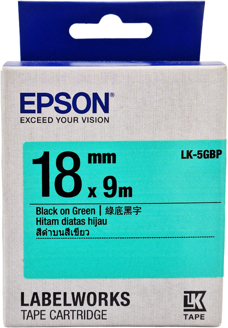 EPSON 標籤帶 LK-5GBP 18mm, 綠底黑字, 9m