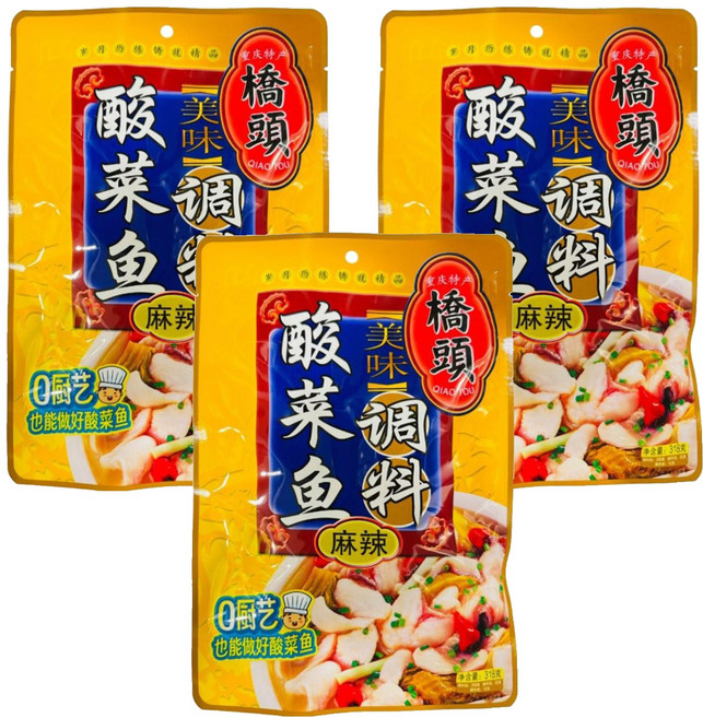橋頭 酸菜魚用調味料 麻辣味, 3包, 318g